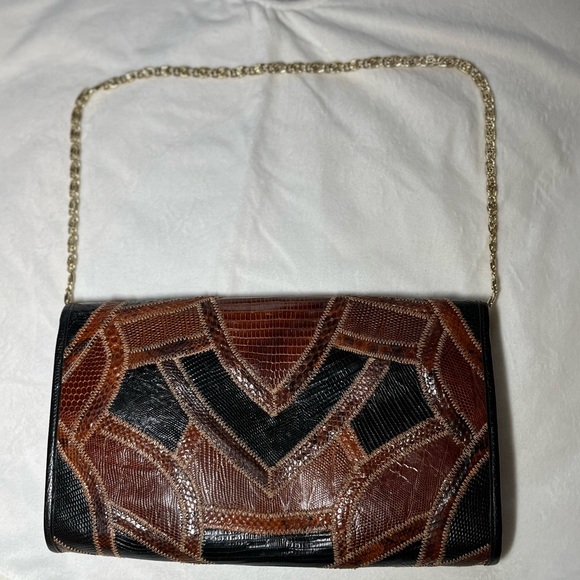 Vintage Bags By Varon, Snakeskin Brown Black Shoulder Bag - Picture 9 of 12